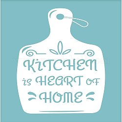Plantilla de serigrafía autoadhesiva, para pintar sobre madera, tela de camiseta de decoración de diy, botella con palabra cocina es el corazón del hogar, el cielo azul, 28x22 cm