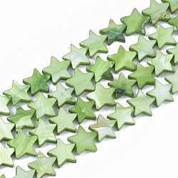 Chapelets de perles en coquille d'eau douce , teinte, étoiles du nord, lime green, 12x12.5x3mm, Trou: 1mm, Environ 35 pcs/chapelet, 15.55 pouce (39.5 cm)