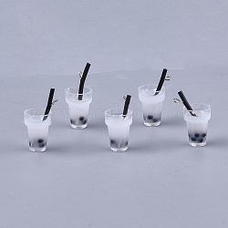 Pendentifs en plastique, avec de la résine à l'intérieur et du fer, imitation thé à bulles/thé au lait boba, fumée blanche, 23~28x13~17x13mm, Trou: 1.8mm