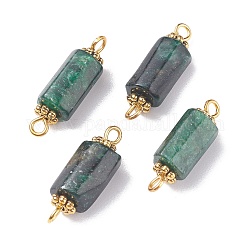 Ciondoli per connettori in quarzo smeraldo naturale, con finiture in ottone dorato e lega, sfaccettato, colonna, 19~20x6~7mm, Foro: 1.6 mm