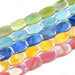 Brins de perles de coquille d'eau douce de couleur ab, teinte, rectangle, couleur mixte, 21x15x3~4mm, Trou: 1mm, Environ 19 pcs/chapelet, 15.3 pouce