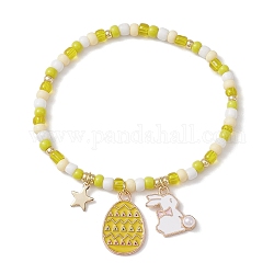 Сплав эмали шарм браслеты, со стеклянными бисеринами, желтые, 2-1/8 дюйм (5.5 см)