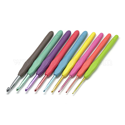 Алюминиевые вязальные крючки иглы, с пластиковой ручкой, разноцветные, 140x11~13x9~11 мм, штифты : 2.0~6.0 мм, 9 шт / комплект