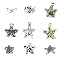SUNNYCLUE 1 Box 90Pcs 9 Styles Sea Animals Charms Starfish Beads Ocean Alloy Pendants Links Beads for DIY Jewelry Making Crafts Supplies, Antique Silver