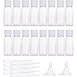BENECREAT 20Pack 30ml Flip Cap Empty Bottles Transparent Plastic Air Flight Travel Bottles with 10PCS Pipettes and 2PCS Funnels for Shampoo Lotions Creams Cosmetics