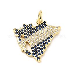 Brass Micro Pave Cubic Zirconia Pendants, with Jump Ring, Cadmium Free & Lead Free, Real 18K Gold Plated, Map, Medium Blue, 18x18.5x1.5mm