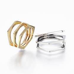 304 Stainless Steel Wide Band Finger Rings, Hexagon, Size 6~9, Mixed Color, 16~19mm