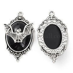 Colgantes ovalados de aleación de halloween, amuletos de murciélago con resina, plata antigua, negro, 42.5x23.5x10mm, agujero: 2.2 mm