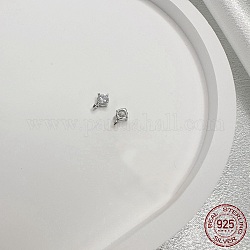 Rhodiniert, 925 Sterlingsilber-Charm mit klarem Mikropavé-Kubikzirkonia, Raute , Echt platiniert, 6x3.5x3 mm, Bohrung: 1.5 mm
