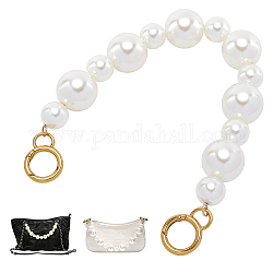 PH PandaHall 1 pc 15.6 Inch 29mm 19mm Imitation Pearl Bead Handle Short Bag Chain Strap Replacement Bag Chain with Golden Alloy Spring Gate Rings for Handbag Purse Wallet Clutch Crafts Making, White