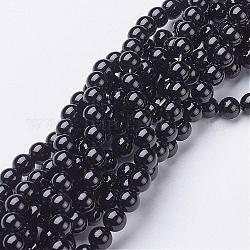 Hebras de cuentas redondas de ónix negro natural, Grado A, teñido, 6mm, agujero: 1 mm, aproximamente 63 pcs / cadena, 15 pulgada