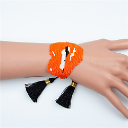 Браслет miyuki из плетеных бусин с двойной кисточкой и жемчугом, большой сексуальный браслет дружбы для губ для женщин, оранжевые, 11 дюйм (28 см)