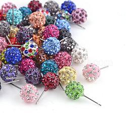 Orecchini a sfera, Orecchini in strass fatti a mano con sei fili di polimero, con aghi di ferro, colore misto, 9~10mm, pin: 1 mm