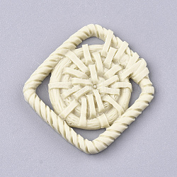 樹脂チャーム  模造ラタン編み風  菱形  トウモロコシの穂の黄色  40x38.5x4mm