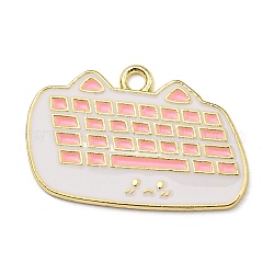 Colgantes del esmalte de la aleación del cinc, la luz de oro, encanto del teclado, rosa, 19.5x30x1.3mm, agujero: 2.2 mm