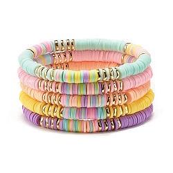 Ensemble de bracelets extensibles de perles heishi en argile polymère et hématite synthétique, bracelets empilables yoga surf femme, couleur mixte, diamètre intérieur: 2-1/8 pouce (5.25 cm), 5 pièces / kit