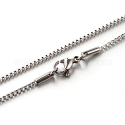 304 Stainless Steel Box Chain Necklaces, with Lobster Claw Clasps, Stainless Steel Color, 19.7 inch(50cm), 1.5mm