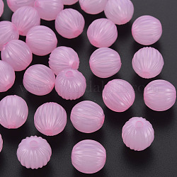 Perline acrilico jelly imitato, perline ondulate, tondo, perla rosa, 14x13mm, Foro: 2.5 mm, circa 356pcs/500g