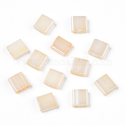 Perles de rocaille en verre, peinture de cuisson, 2 trou, rectangle, vieille dentelle, 5x4.5~5.5x2~2.5mm, Trou: 0.5~0.8mm