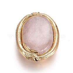 Perlas naturales de cuarzo rosa, borde de arcilla polimérica de electrochapado, oval, 21~22x17~18x6.5~7mm, agujero: 1~1.2 mm