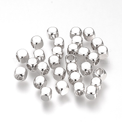 Perles séparateurs en laiton, cube, sans nickel, Platine plaqué réel, 4x4x4mm, Trou: 2.5mm