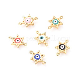 Connettori per maglie in ottone smaltato, per gli ebrei, stella di davide con malocchio, oro, colore misto, 16x10x2mm, Foro: 1 mm