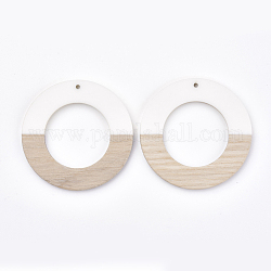 Pendenti in resina e legno, anello, bianco, 49x4mm, Foro: 1.8 mm