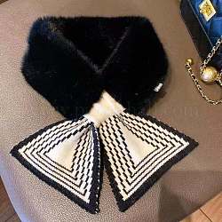 Écharpe cache-cou ornée en fausse fourrure de polyester pour femmes, écharpe col automne hiver, motif de triangle, noir, 750x140mm