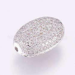Perline zirconi micro pave  in ottone, ovale, filigrana, platino, 19x13x7.5mm, Foro: 1.5 mm