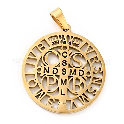 201 Stainless Steel Pendant, Saint Benedict Medal, with Word CssmlNdsmd, Golden, 32.5x29.5x1.7mm, Hole: 7x4mm