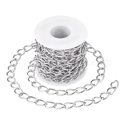 Chaîne décorative en aluminium chaînes torsadées de bordures, non soudée, avec bobine, couleur d'argent, 15x10x2mm, 5m/rouleau