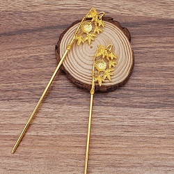 Accessoires de bâton de cheveux en fer, serti de cabochons en alliage, bambou, or, 155x22x6mm