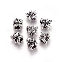 Metall Großlochperlen, Großloch perlen, Schmetterling, Antik Silber Farbe, 10.5x12x9 mm, Bohrung: 5 mm