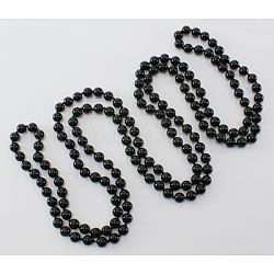 Стеклянные под жемчуг бисера ожерелья, 3 слой ожерелья, чёрные, ожерелье: около 58 дюйма длиной, бусины : около 8 мм диаметром