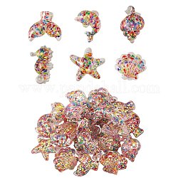 24Pcs 6 Style Transparent Marine Organism Resin Cabochons, with Sequins, Mixed Color, 19~25x15.5~22x6.5~8mm, 4pcs/style