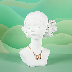 Présentoirs de collier de résine de buste de fille, porte-bijoux pour le stockage d'un seul collier, accessoires photo, blanc, 8.55x9x14.5 cm