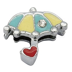 Colorful DIY Jewelry Findings Umbrella Alloy Enamel Rhinestone Slide Charms Jewelry Making Accessories, Platinum Color, Size: about 13.5mm wide, 13mm long, 4.7mm thick, hole: 1.6mm wide, 8mm long