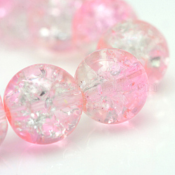 Hilos de abalorios de vidrio craquelado pintado, redondo, rosa, 10mm, agujero: 1.3~1.6 mm, aproximamente 80 pcs / cadena, 31.4 pulgada