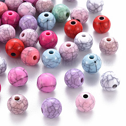 Perles acryliques craquelées opaques, ronde, couleur mixte, 10x9mm, Trou: 2mm, environ 940 pcs/500 g