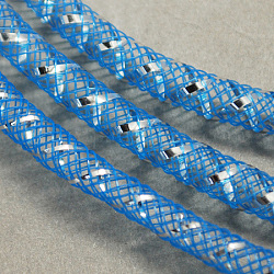 Tubos de malla, Cable de hilo de plástico neto, con veta de plata, azul dodger, 8mm, 30 yardas / paquete