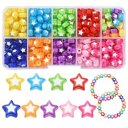 300 Stück 10 Farben Stern-Acrylperlen, Perle in Perlen, Mischfarbe, 8.5x9x4 mm, Bohrung: 1.8 mm, 30 Stk. je Farbe