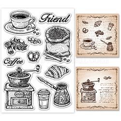 GLOBLELAND Vintage Coffee Clear Stamps Retro Coffee Beans Tea Cup Silicone Clear Stamp Seals for Cards Making DIY Scrapbooking Photo Journal Album Decoration