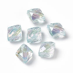Perlas de acrílico transparentes iridiscentes arco iris chapado uv, rombo facetadas, turquesa pálido, 22x19x12mm, agujero: 3.5 mm