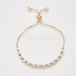 Adjustable Brass Cubic Zirconia Slider Bracelets, Bolo Bracelets, with Box Chains, Golden, 9-1/2 inch(24cm)