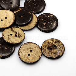 Boutons de noix de coco, 2-trou, plat rond, brun coco, 30x5mm, Trou: 3mm