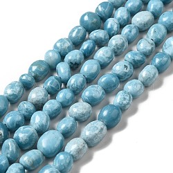Naturstein Perlen Stränge, Nachahmung Larimar, getrommelt Stein, gefärbt, Nuggets, Himmelblau, 8~10x6.5~7.5x7~8.5 mm, Bohrung: 1.2 mm, ca. 46~49 Stk. / Strang, 14.96 Zoll (38 cm)