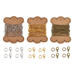Craftdady DIY Paperclip Style Jewelry Kits, Include Brass Paperclip Chains & Jump Rings, Zinc Alloy Lobster Claw Clasps, Mixed Color, Paperclip Chains: links about 9x3.5x0.7mm, 3color, 3m/color, 9m/set