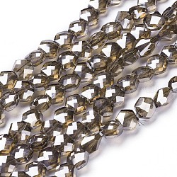 Abalorios de vidrio electroplate hebras, lustre de la perla chapado, facetados, hexágono, bronceado, 7x8x5mm, agujero: 1.6 mm, aproximamente 73 unidades / cadena, 18.9 pulgada (48 cm)