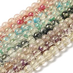 Hilos de perlas de vidrio pintado para hornear, con polvo del brillo, redondo, color mezclado, 10x9mm, agujero: 1.6 mm, aproximamente 38 pcs / cadena, 13.39'' (34 cm)