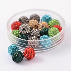 Grade A Rhinestone Pave Disco Ball Beads, for Unisex Jewelry Making, Round, Mixed Color, PP9(1.5.~1.6mm), 8mm, Hole: 1mm